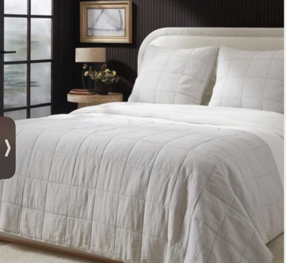 PARACHUTE Linen Box Quilt KING CAL KING Fog Grey $329 NWT